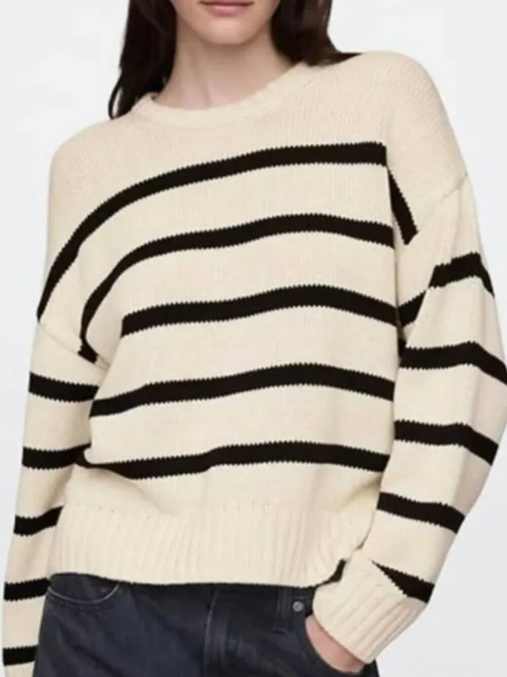 Like New 100% Cotton Gap Relaxed Striped Crewneck Sweater- Medium
